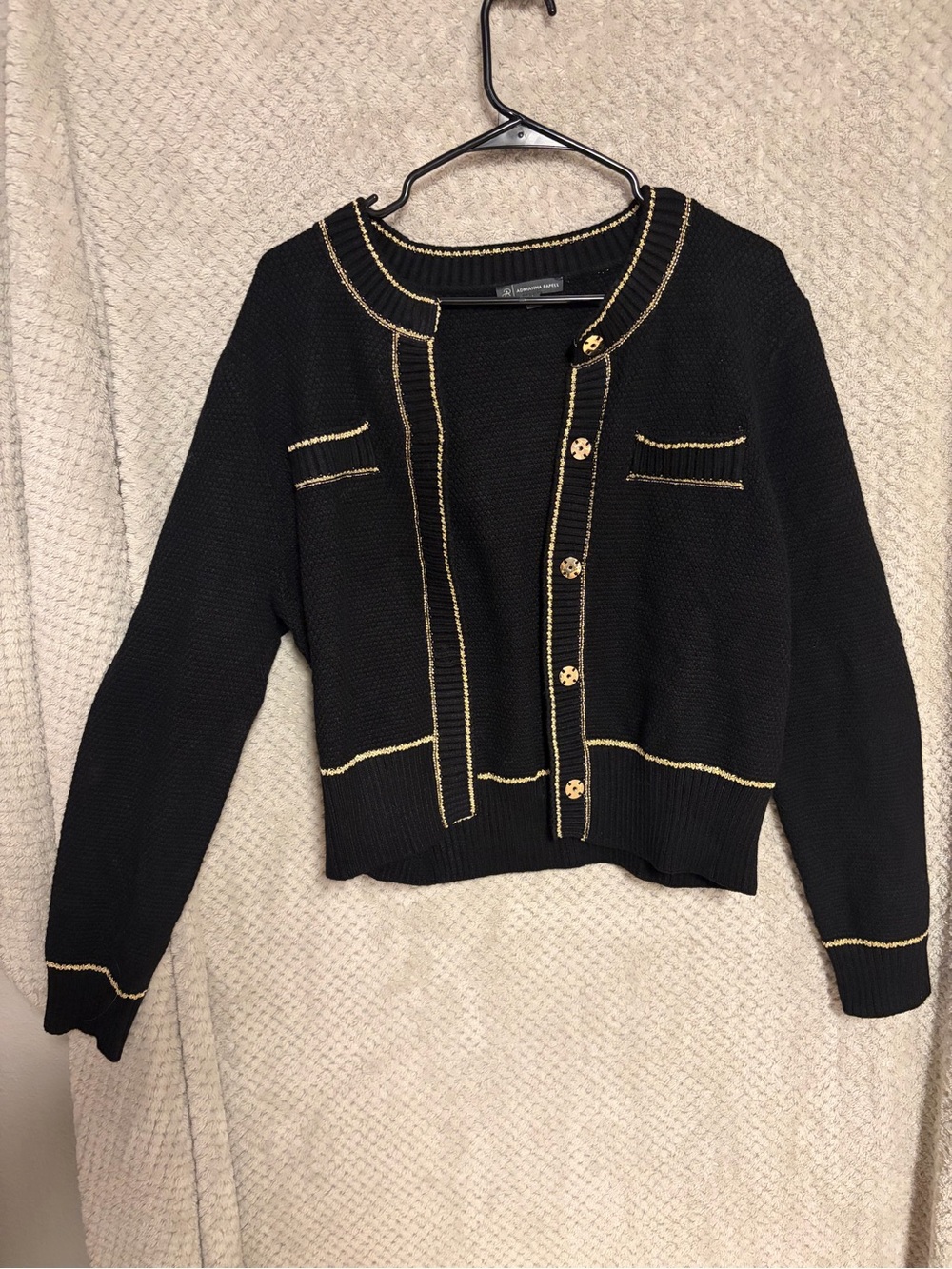 Adrianna Papell Black Cardigan with Gold Trim